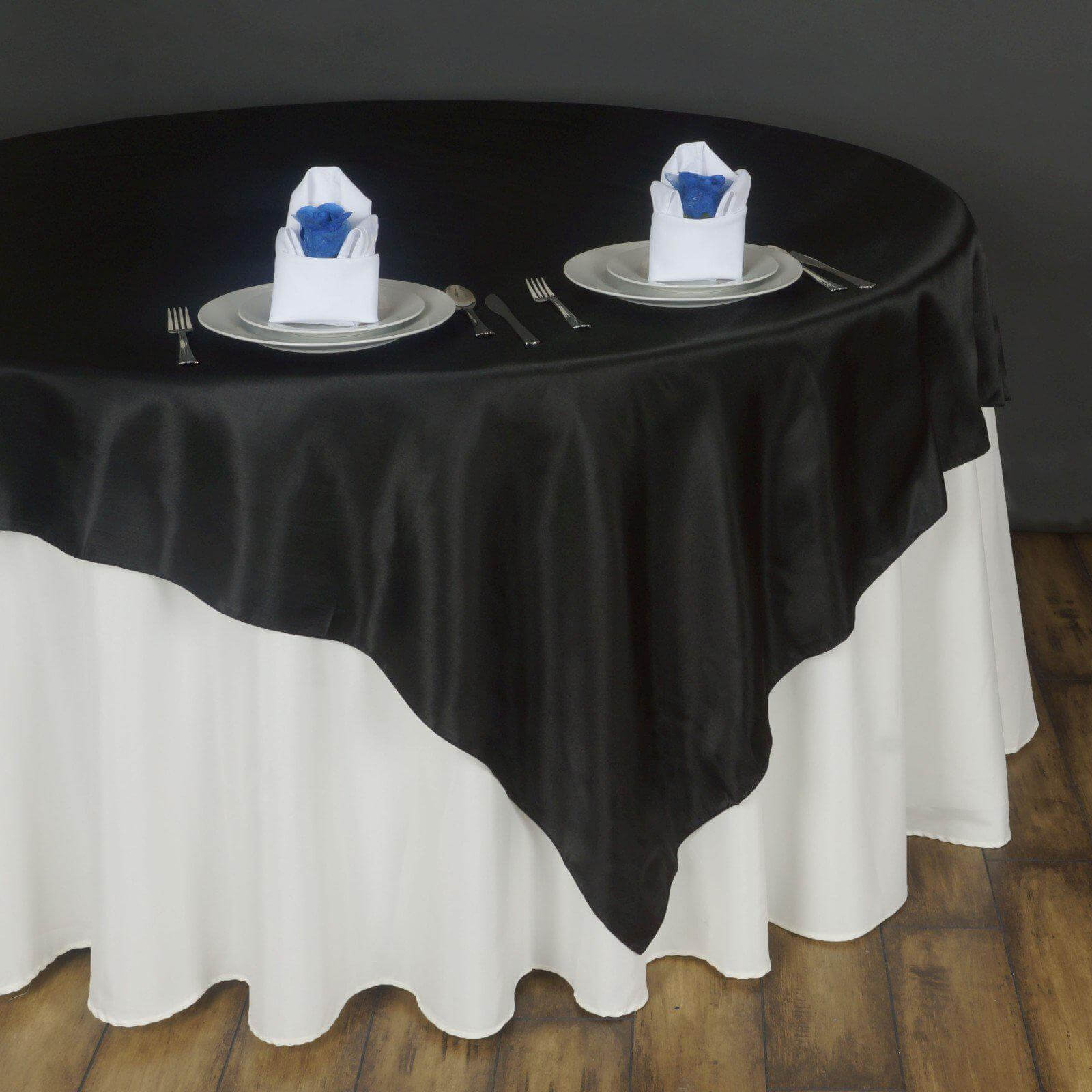 Satin 90"x90" Table Overlay Square Tablecloth Black - Smooth Finish Table Topper - NestOCart