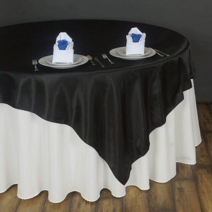 Satin 90"x90" Table Overlay Square Tablecloth Black - Smooth Finish Table Topper - NestOCart