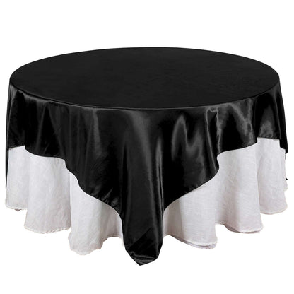 Satin 90"x90" Table Overlay Square Tablecloth Black - Smooth Finish Table Topper - NestOCart