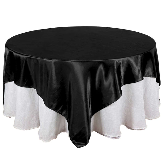 Satin 90"x90" Table Overlay Square Tablecloth Black - Smooth Finish Table Topper - NestOCart