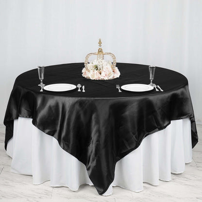 Satin 90"x90" Table Overlay Square Tablecloth Black - Smooth Finish Table Topper - NestOCart