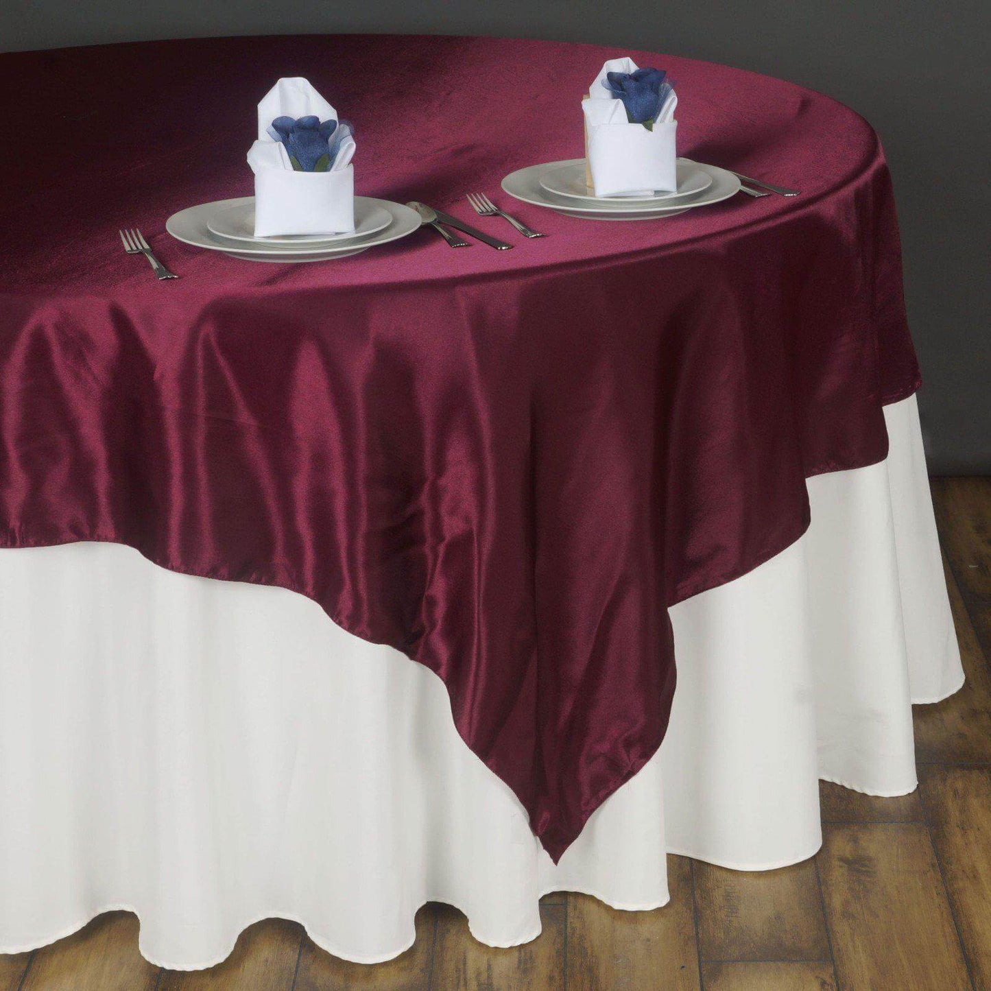 Satin 90"x90" Table Overlay Square Tablecloth Burgundy - Smooth Finish Table Topper - NestOCart
