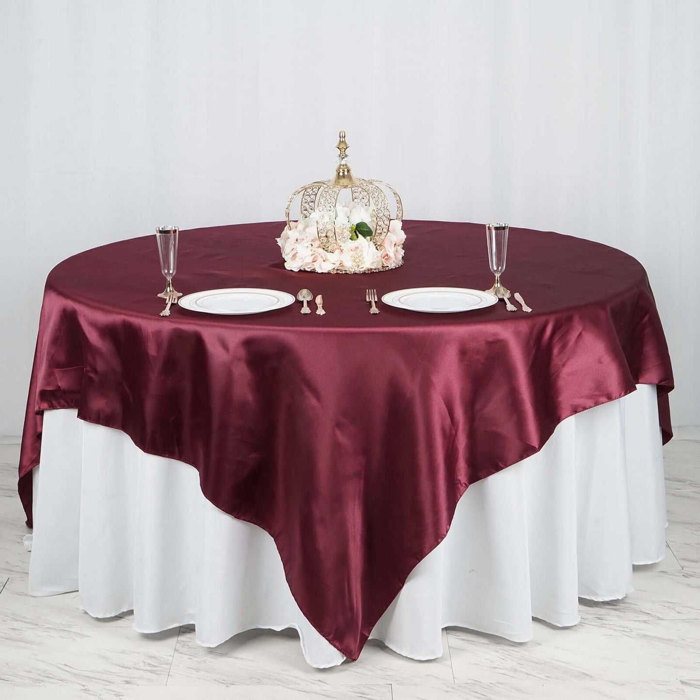 Satin 90"x90" Table Overlay Square Tablecloth Burgundy - Smooth Finish Table Topper - NestOCart