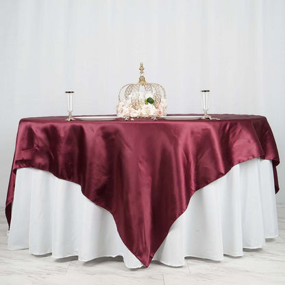 Satin 90"x90" Table Overlay Square Tablecloth Burgundy - Smooth Finish Table Topper - NestOCart