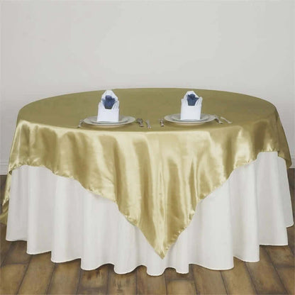 Satin 90"x90" Table Overlay Square Tablecloth Champagne - Smooth Finish Table Topper - NestOCart