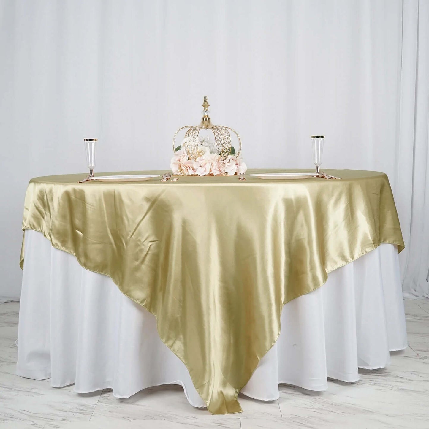 Satin 90"x90" Table Overlay Square Tablecloth Champagne - Smooth Finish Table Topper - NestOCart