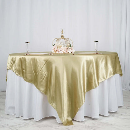 Satin 90"x90" Table Overlay Square Tablecloth Champagne - Smooth Finish Table Topper - NestOCart