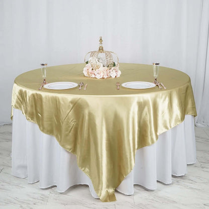 Satin 90"x90" Table Overlay Square Tablecloth Champagne - Smooth Finish Table Topper - NestOCart