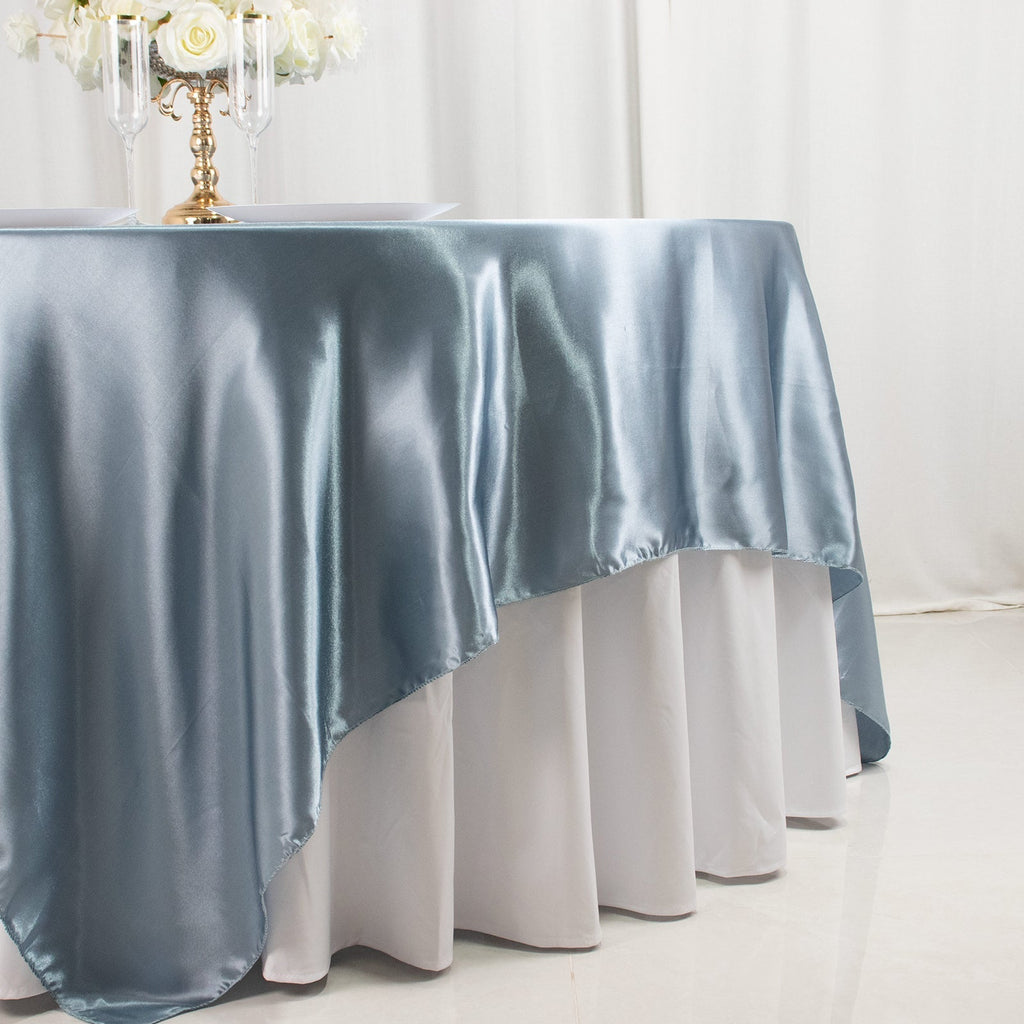 Satin 90"x90" Table Overlay Square Tablecloth Dusty Blue - Smooth Finish Table Topper - Bell Racket Store