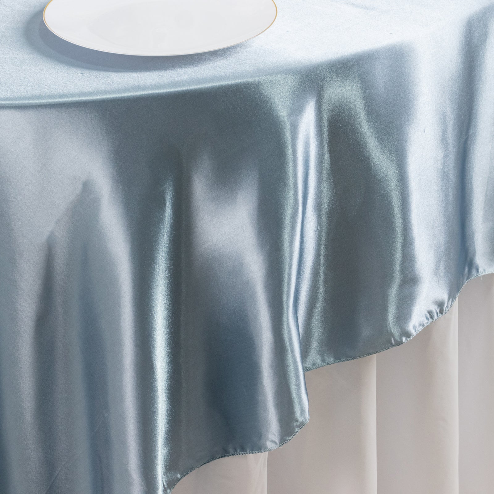 Satin 90"x90" Table Overlay Square Tablecloth Dusty Blue - Smooth Finish Table Topper - Bell Racket Store