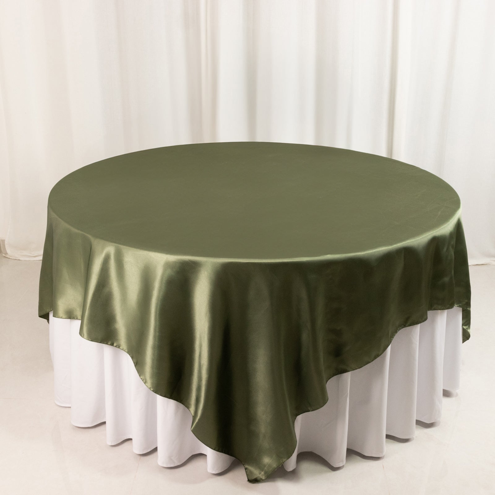 Satin 90"x90" Table Overlay Square Tablecloth Dusty Sage Green - Smooth Finish Table Topper - Bell Racket Store