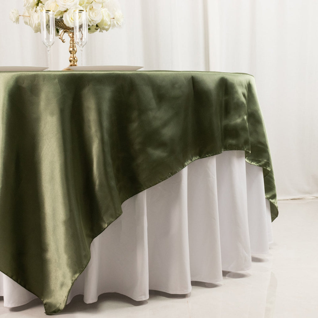 Satin 90"x90" Table Overlay Square Tablecloth Dusty Sage Green - Smooth Finish Table Topper - Bell Racket Store