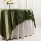 Satin 90"x90" Table Overlay Square Tablecloth Dusty Sage Green - Smooth Finish Table Topper - Bell Racket Store