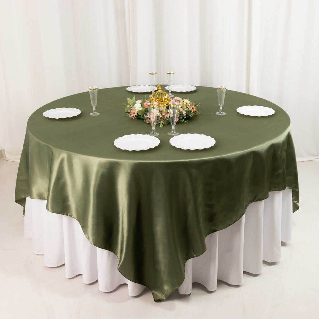 Satin 90"x90" Table Overlay Square Tablecloth Dusty Sage Green - Smooth Finish Table Topper - Bell Racket Store