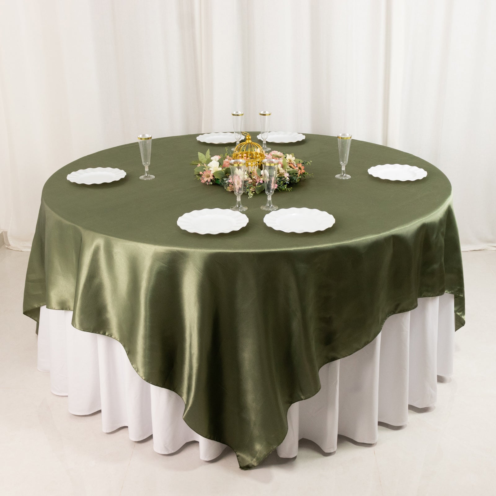 Satin 90"x90" Table Overlay Square Tablecloth Dusty Sage Green - Smooth Finish Table Topper - Bell Racket Store