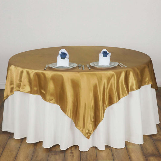 Satin 90"x90" Table Overlay Square Tablecloth Gold - Smooth Finish for Luxurious Events - NestOCart