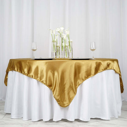Satin 90"x90" Table Overlay Square Tablecloth Gold - Smooth Finish for Luxurious Events - NestOCart