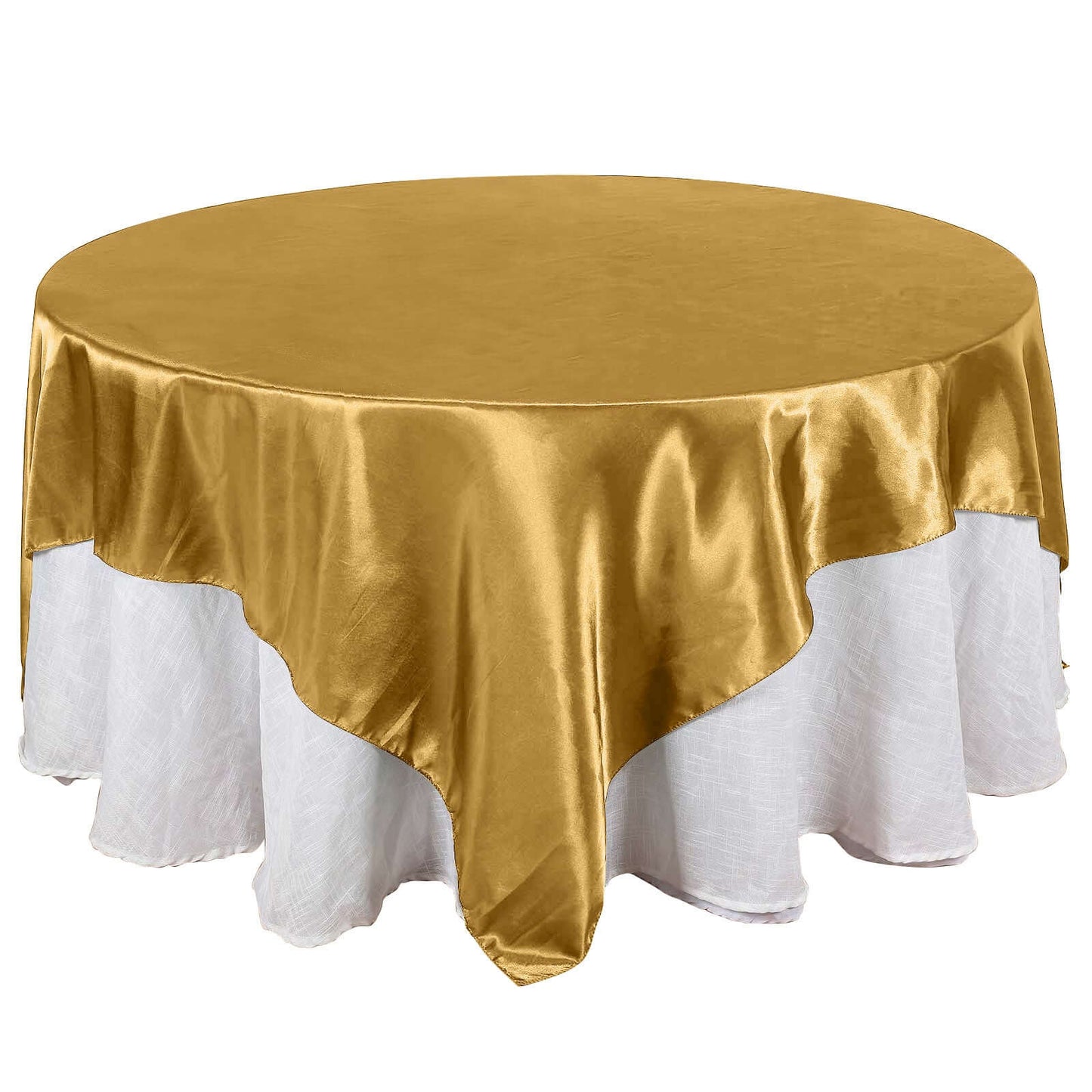 Satin 90"x90" Table Overlay Square Tablecloth Gold - Smooth Finish for Luxurious Events - NestOCart