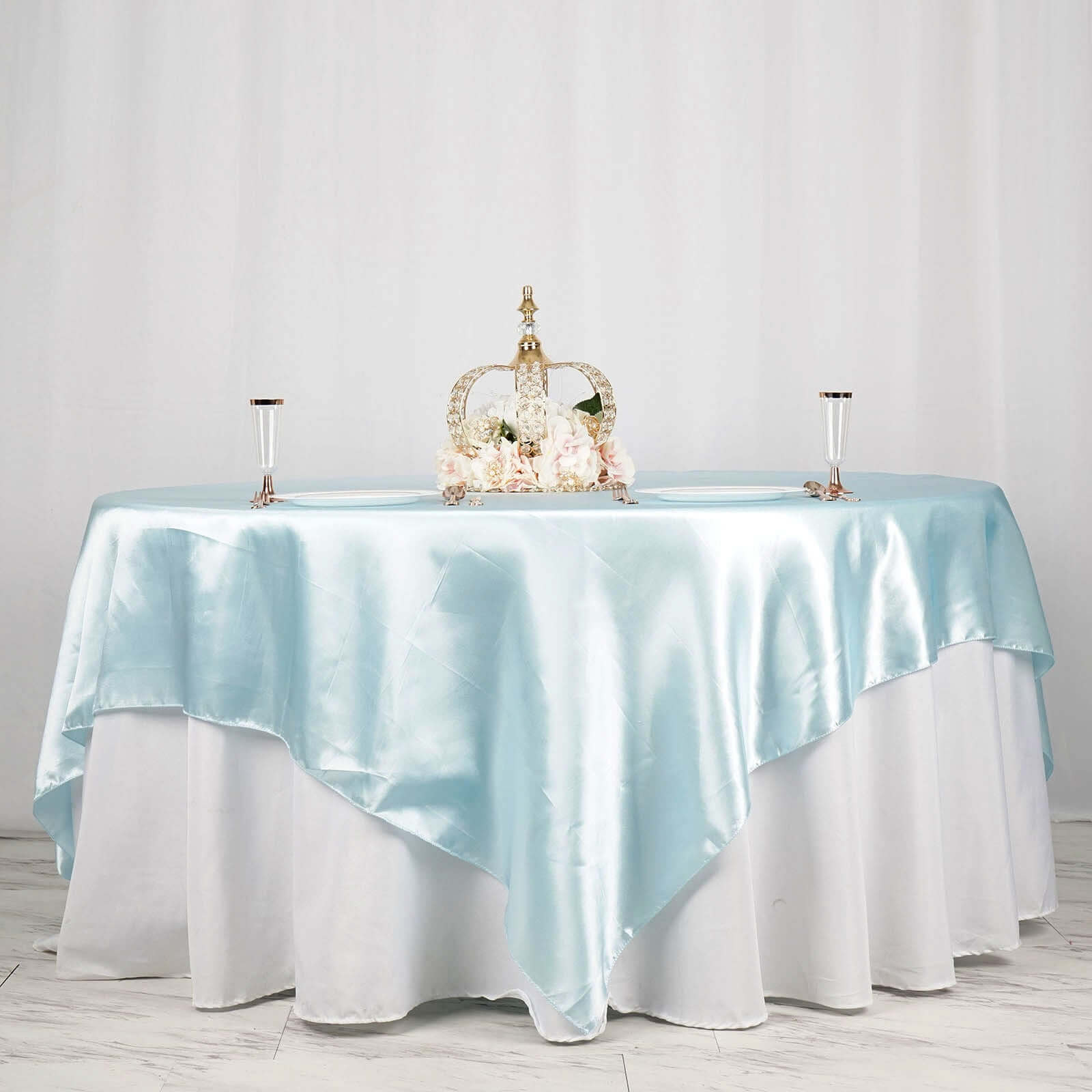 Satin 90"x90" Table Overlay Square Tablecloth Light Blue - Smooth Finish Table Topper - NestOCart