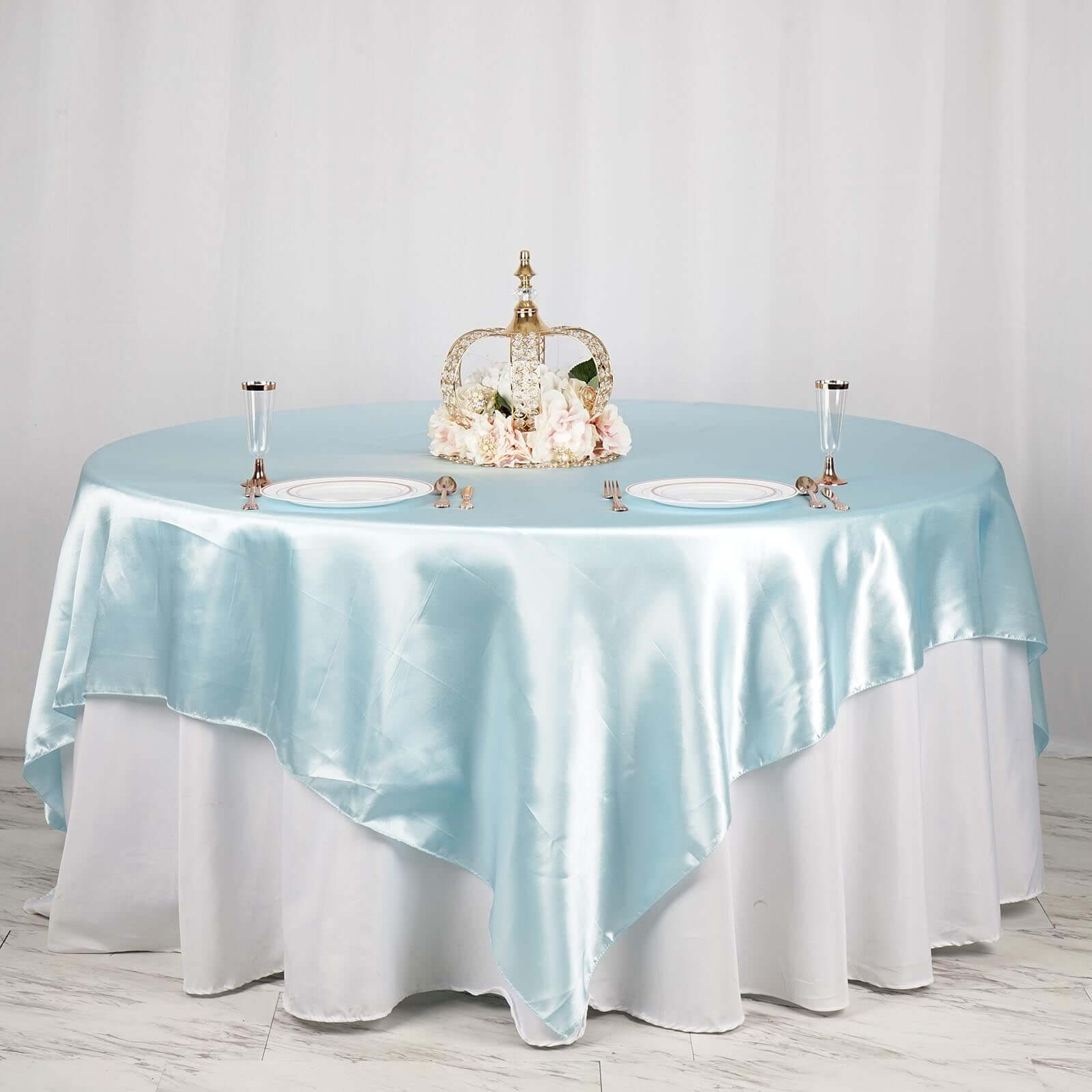 Satin 90"x90" Table Overlay Square Tablecloth Light Blue - Smooth Finish Table Topper - NestOCart
