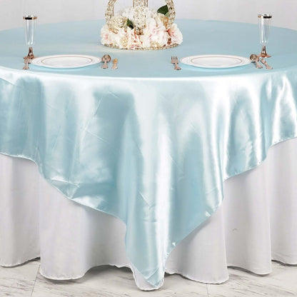 Satin 90"x90" Table Overlay Square Tablecloth Light Blue - Smooth Finish Table Topper - NestOCart