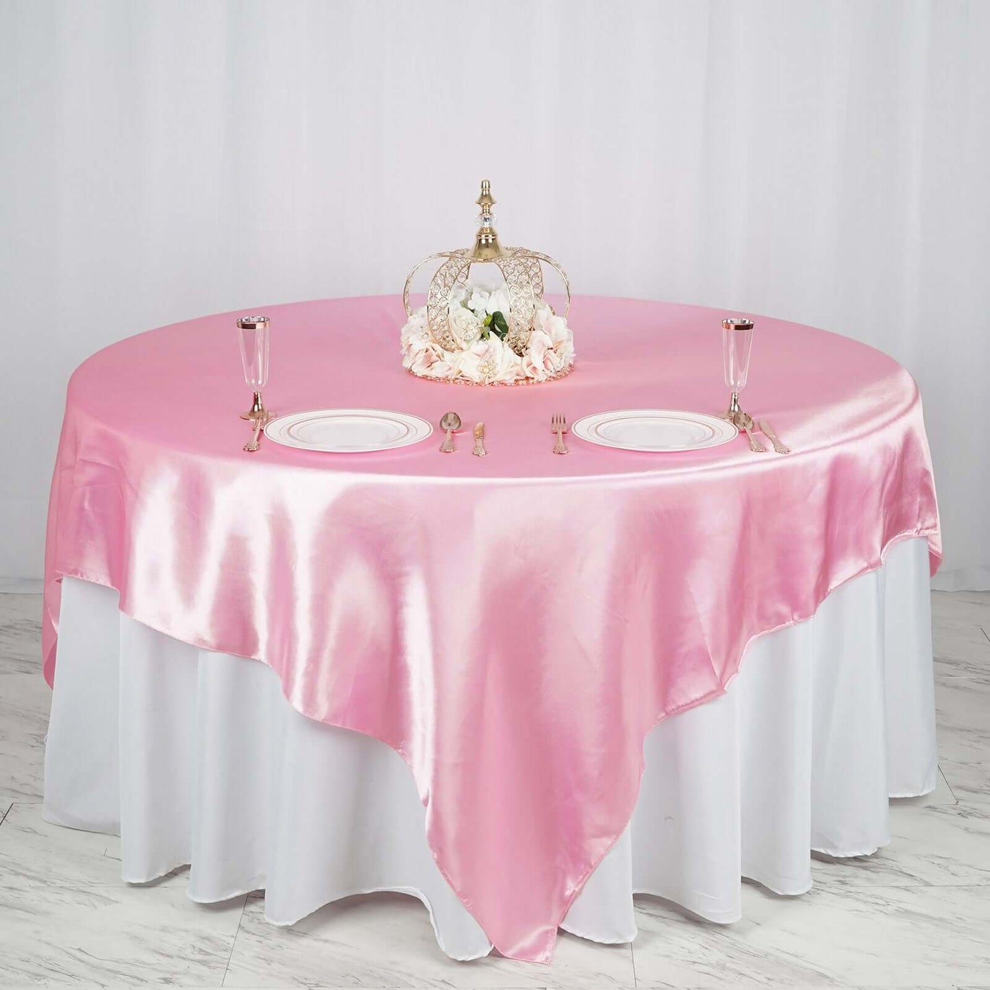 Satin 90"x90" Table Overlay Square Tablecloth Pink - Smooth Finish Table Topper - NestOCart