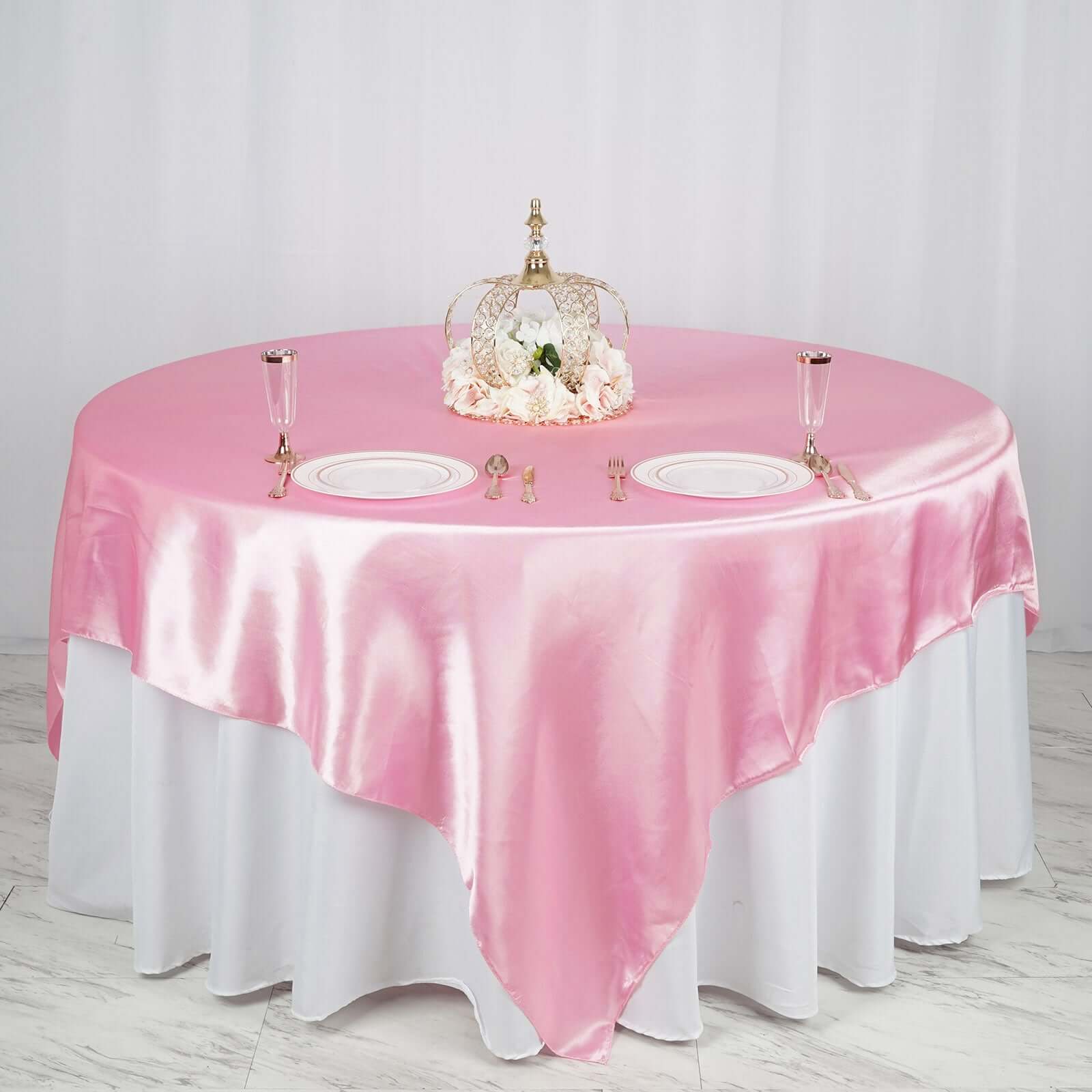 Satin 90"x90" Table Overlay Square Tablecloth Pink - Smooth Finish Table Topper - NestOCart