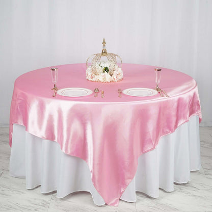 Satin 90"x90" Table Overlay Square Tablecloth Pink - Smooth Finish Table Topper - NestOCart
