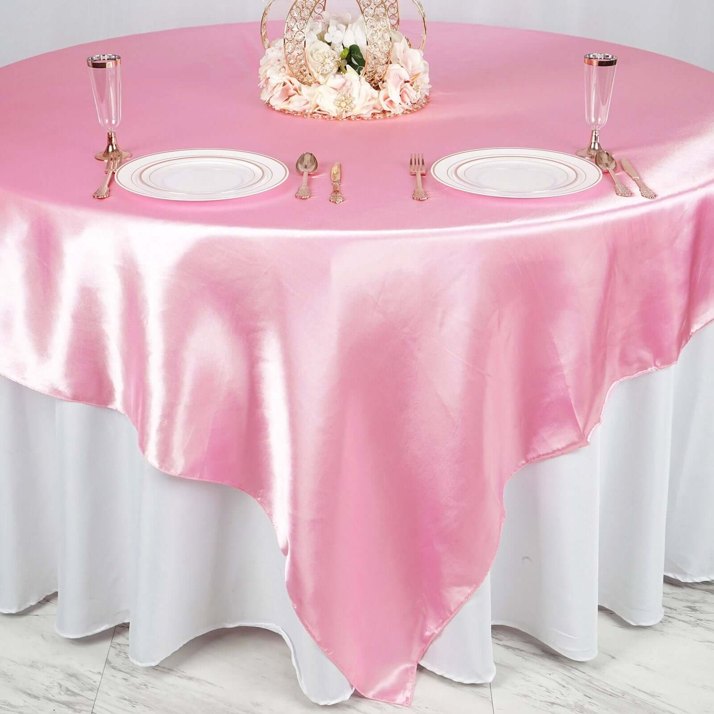 Satin 90"x90" Table Overlay Square Tablecloth Pink - Smooth Finish Table Topper - NestOCart