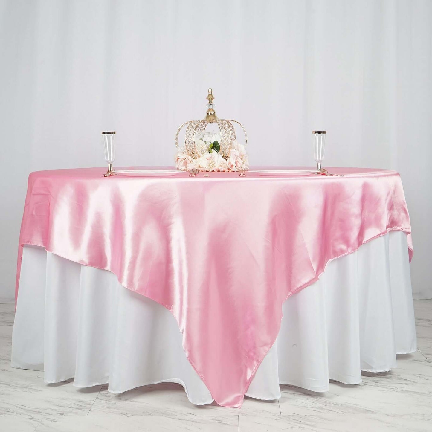 Satin 90"x90" Table Overlay Square Tablecloth Pink - Smooth Finish Table Topper - NestOCart