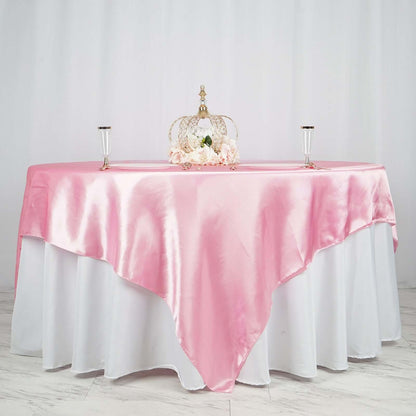 Satin 90"x90" Table Overlay Square Tablecloth Pink - Smooth Finish Table Topper - NestOCart