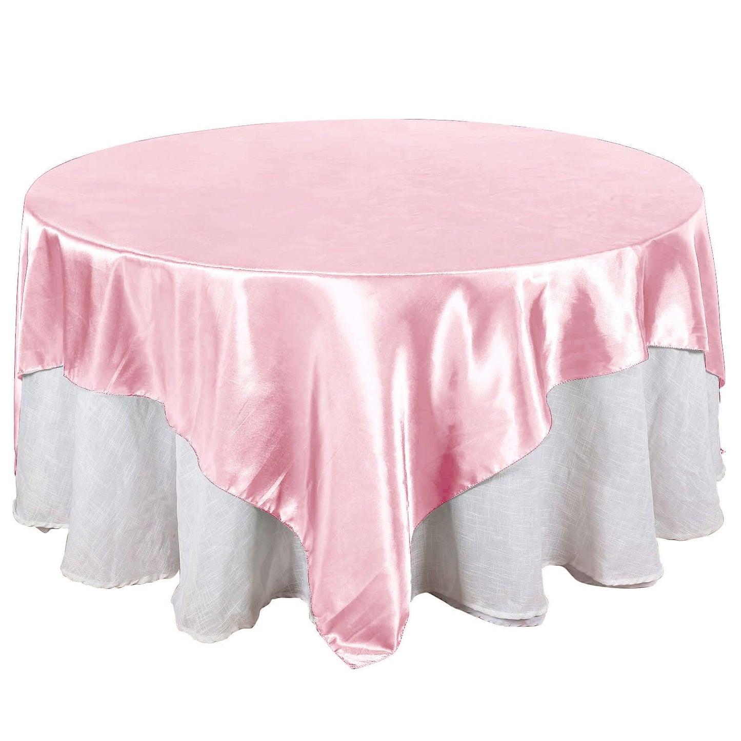 Satin 90"x90" Table Overlay Square Tablecloth Pink - Smooth Finish Table Topper - NestOCart