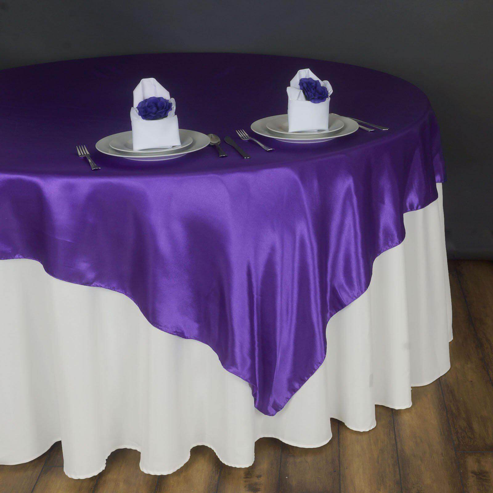 Satin 90"x90" Table Overlay Square Tablecloth Purple - Smooth Finish Table Topper - NestOCart