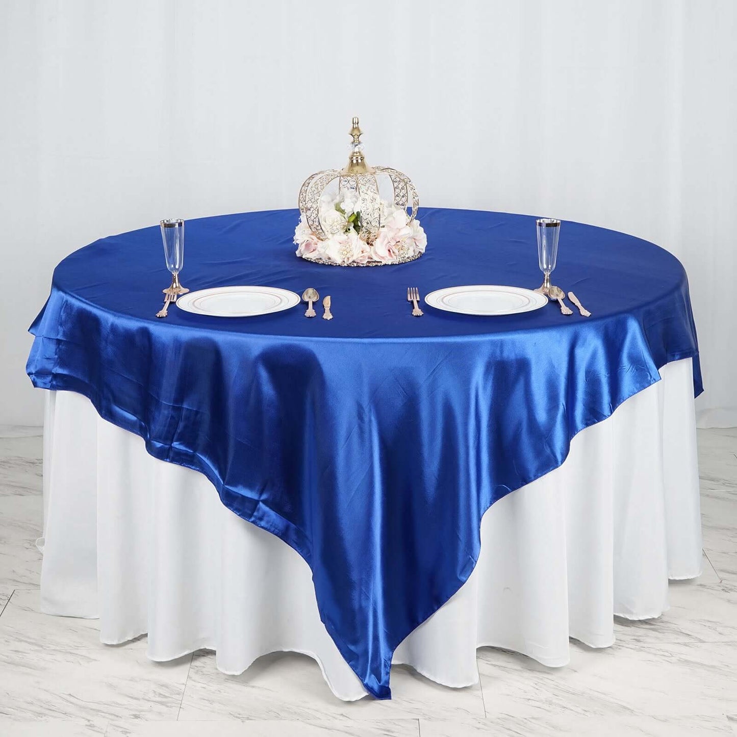 Satin 90"x90" Table Overlay Square Tablecloth Royal Blue - Smooth Finish Table Topper - NestOCart
