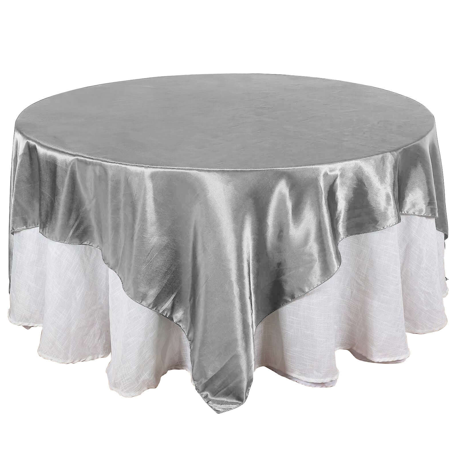 Satin 90"x90" Table Overlay Square Tablecloth Silver - Smooth Finish Table Topper - NestOCart