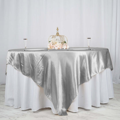 Satin 90"x90" Table Overlay Square Tablecloth Silver - Smooth Finish Table Topper - NestOCart