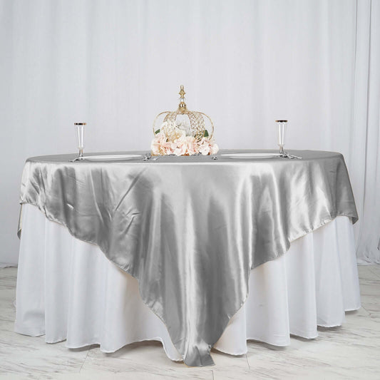 Satin 90"x90" Table Overlay Square Tablecloth Silver - Smooth Finish Table Topper - NestOCart