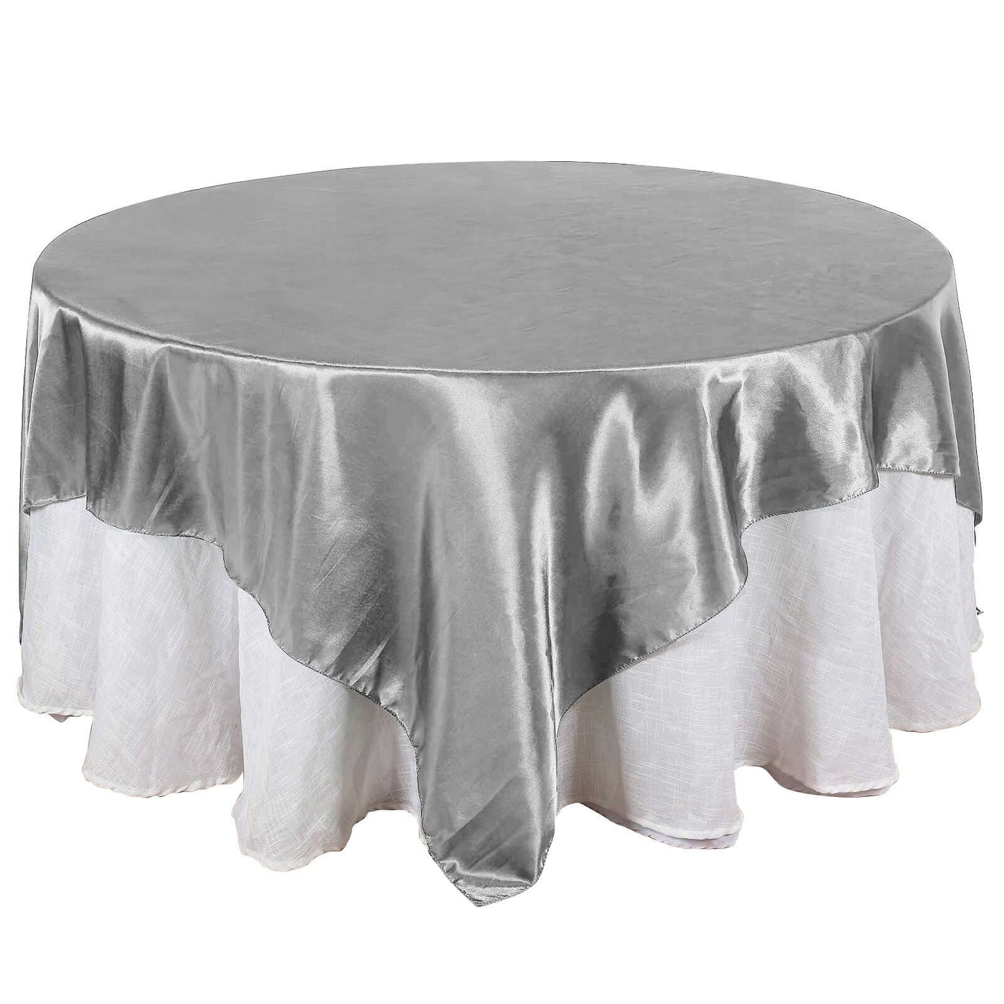 Satin 90"x90" Table Overlay Square Tablecloth Silver - Smooth Finish Table Topper - NestOCart