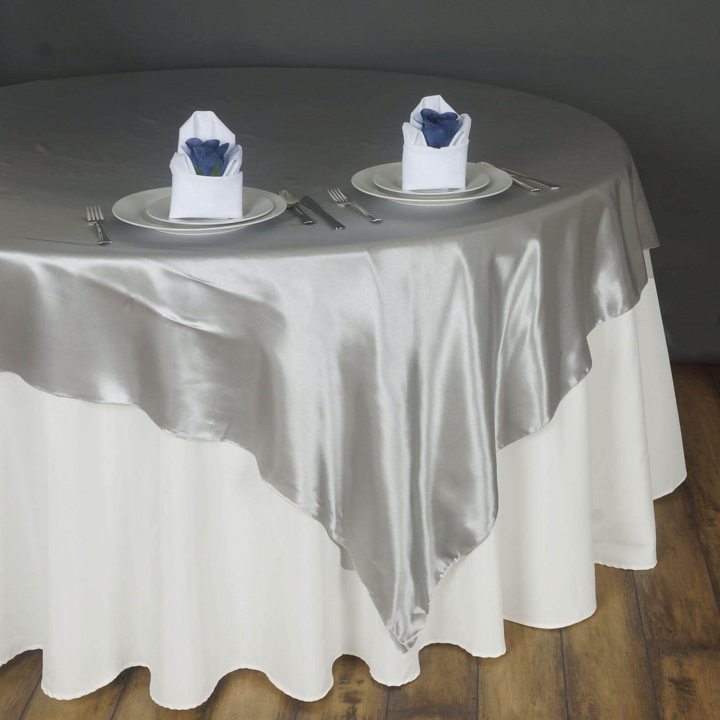 Satin 90"x90" Table Overlay Square Tablecloth Silver - Smooth Finish Table Topper - NestOCart