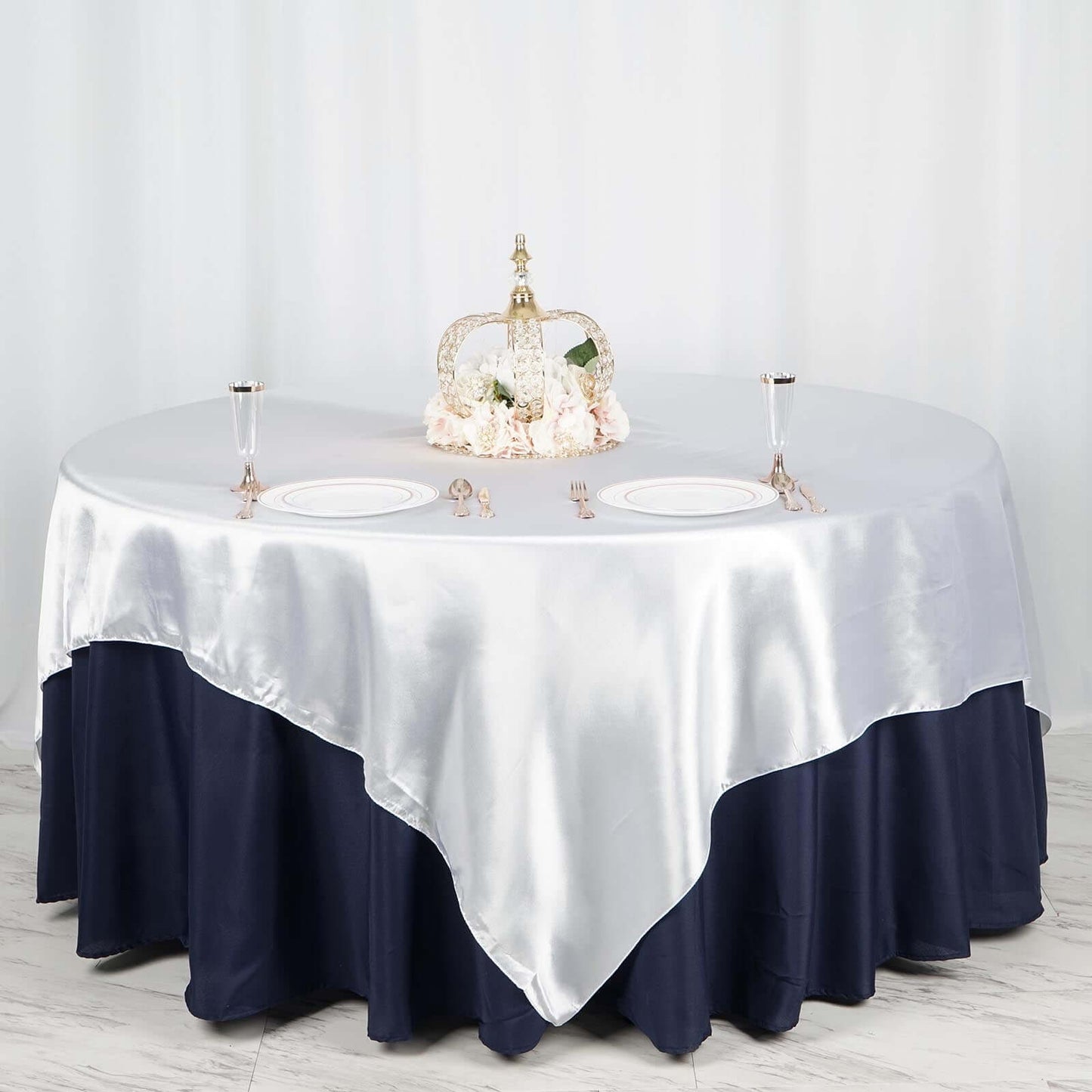 Satin 90"x90" Table Overlay Square Tablecloth White - Smooth Finish for Luxurious Events - NestOCart