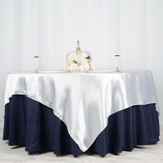 Satin 90"x90" Table Overlay Square Tablecloth White - Smooth Finish for Luxurious Events - NestOCart