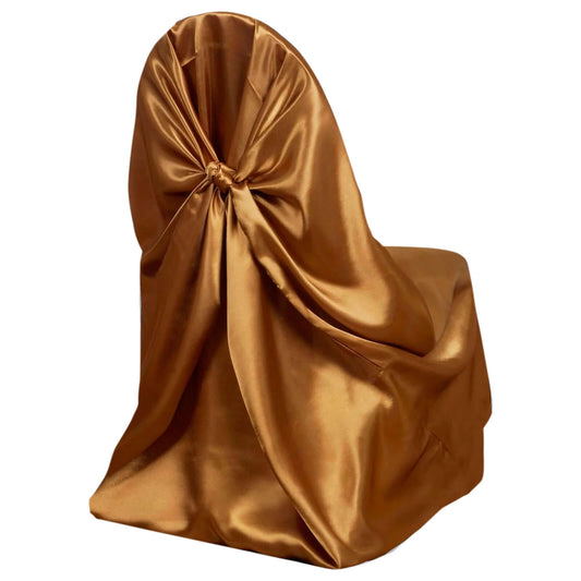 Satin Chair Cover Self - Tie Universal Design Gold - Durable Slip - On Cover for Folding, Dining, Banquet & Standard Chairs - NestOCart