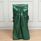 Satin Chair Cover Self - Tie Universal Design Hunter Emerald Green - Durable Slip - On Cover for Folding, Dining, Banquet & Standard Chairs - Bell Racket Store