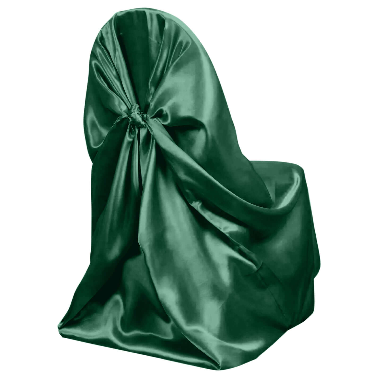 Satin Chair Cover Self - Tie Universal Design Hunter Emerald Green - Durable Slip - On Cover for Folding, Dining, Banquet & Standard Chairs - Bell Racket Store