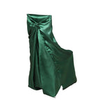Satin Chair Cover Self - Tie Universal Design Hunter Emerald Green - Durable Slip - On Cover for Folding, Dining, Banquet & Standard Chairs - Bell Racket Store