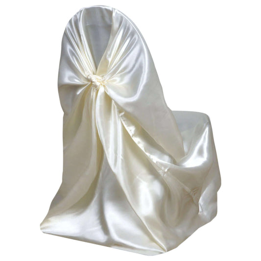 Satin Chair Cover Self - Tie Universal Design Ivory - Durable Slip - On Cover for Folding, Dining, Banquet & Standard Chairs - NestOCart