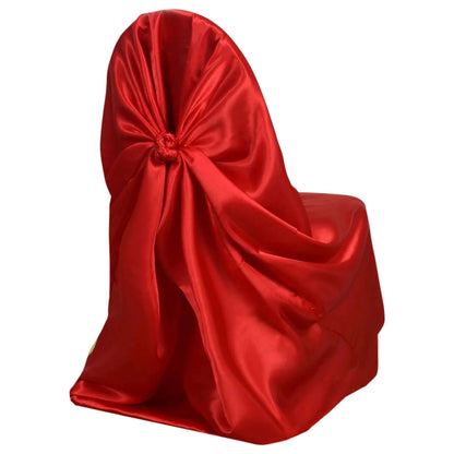 Satin Chair Cover Self - Tie Universal Design Red - Durable Slip - On Cover for Folding, Dining, Banquet & Standard Chairs - NestOCart