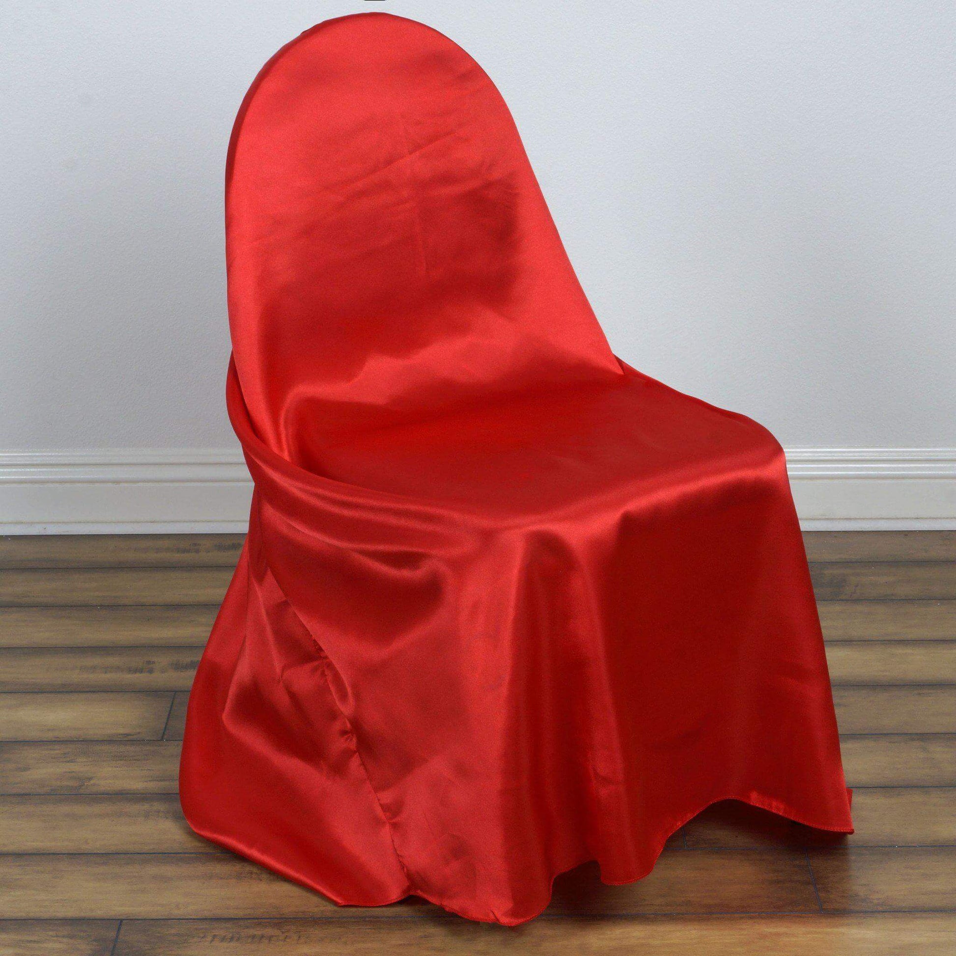Satin Chair Cover Self - Tie Universal Design Red - Durable Slip - On Cover for Folding, Dining, Banquet & Standard Chairs - NestOCart