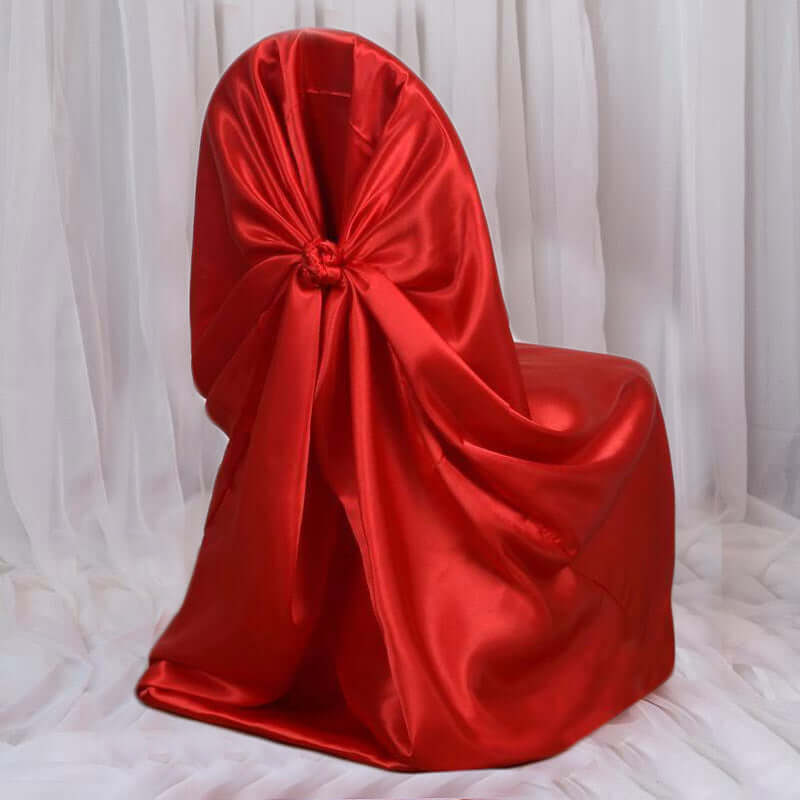 Satin Chair Cover Self - Tie Universal Design Red - Durable Slip - On Cover for Folding, Dining, Banquet & Standard Chairs - NestOCart