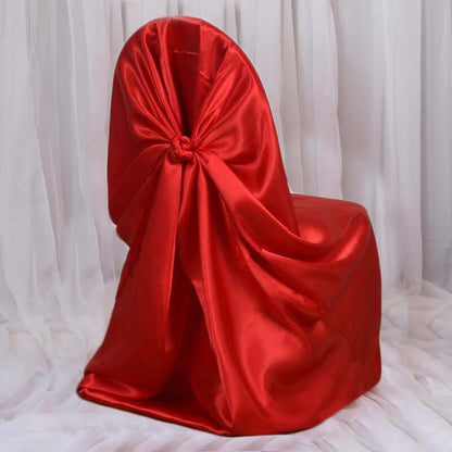 Satin Chair Cover Self - Tie Universal Design Red - Durable Slip - On Cover for Folding, Dining, Banquet & Standard Chairs - NestOCart
